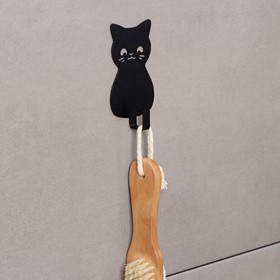 Крючок настенный самоклеящийся «Кот», 10×5,5×2 см, цвет черный