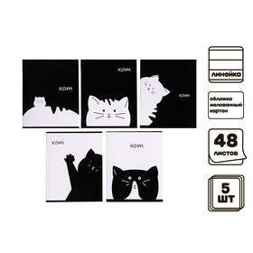 Комплект тетрадей из 5 штук, 48 листов в линию Calligrata "Кот", обложка мелованный картон, УФ-лак, блок офсет