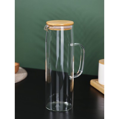 УЦЕНКА Кувшин стеклянный с бамбуковой крышкой BellaTenero «Эко», 1.3 л, 14×9×27 см