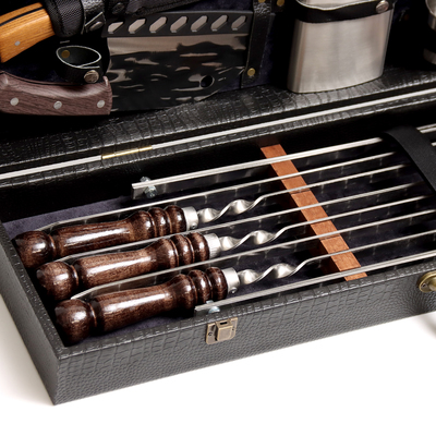 Набор с шампурами подарочный «Тигр» №25, в кейсе из эко-кожи