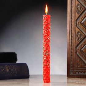 Свеча из вощины с клевером "Удача и приобретение счастья" , 13х1,7 см, 1 ч, красный