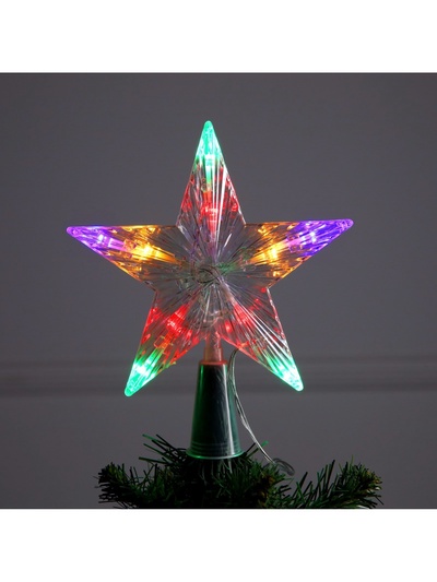 Светодиодная верхушка на ёлку «Звезда белая», 16 см, 10 LED, от батареек ААх2, фиксинг, свечение мульти