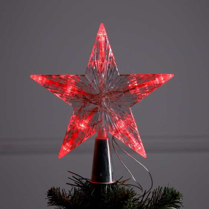 Светодиодная верхушка на ёлку «Звезда белая» 16 см, 10 LED, батарейки ААх2 (не в комплекте), свечение красное - Фото 1
