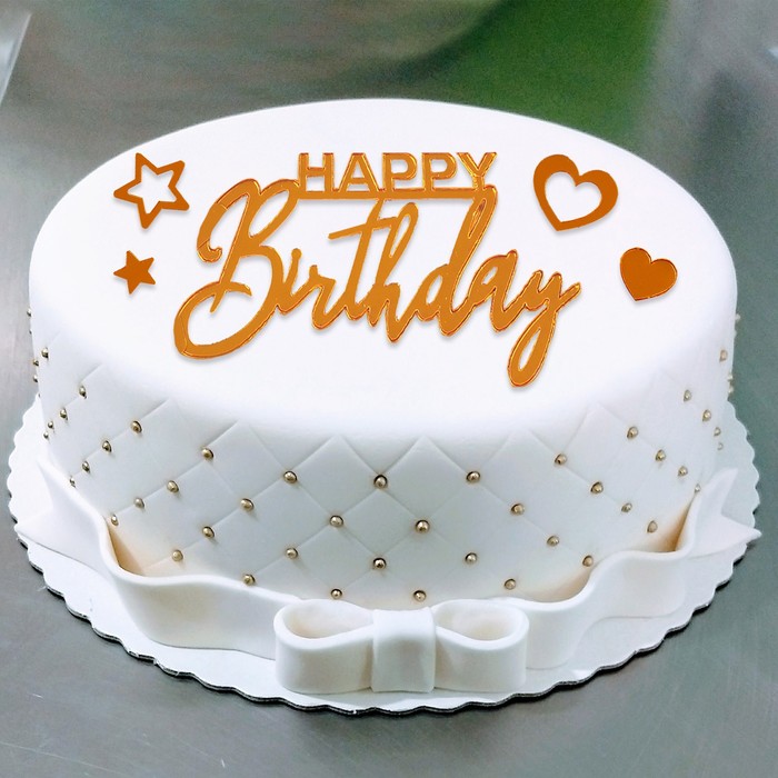 Украшение для торта «С днём рождения», со звёздами и сердцами, цвет золото - Фото 1