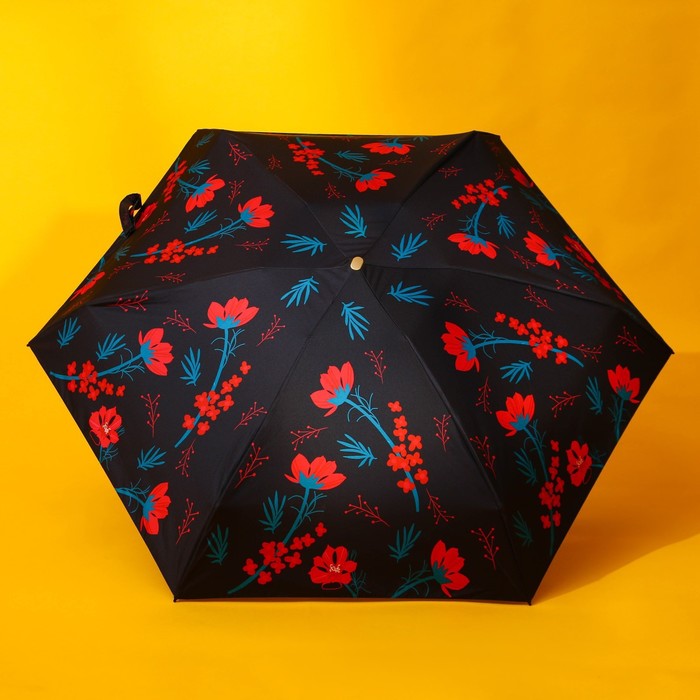 Зонт «Красные цветы», 6 спиц, складывается в размер телефона. - фото 1885669438
