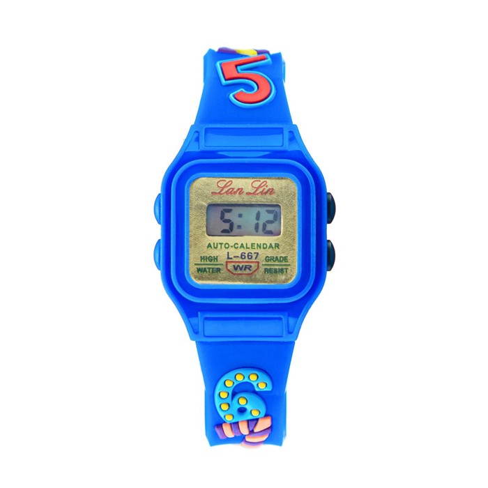 Часы наручные электронные детские "Цифры", 3 х 3 см, длина 20 см , синие - Фото 1