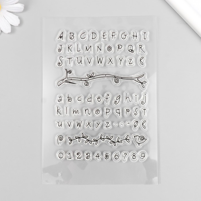 Штамп для творчества силикон "Английский алфавит и веточка" 16х11 см - Фото 1