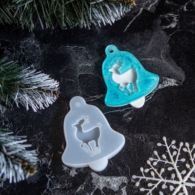 Молд силикон, подвеска «Колокольчик с оленем»