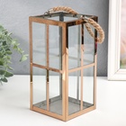 Подсвечник металл, стекло на 1 свечу фонарик "Окна"тем. золото 22х11х11 см 9767642