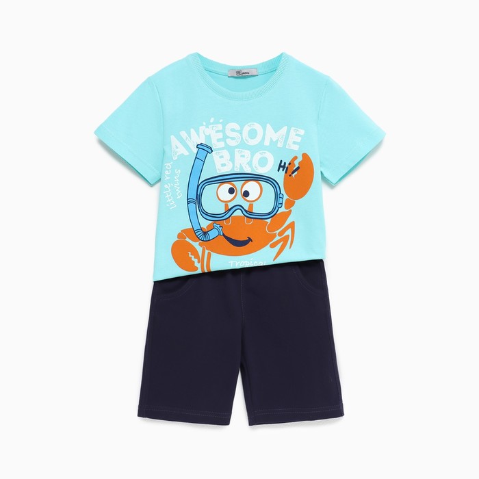 Комплект для мальчика (футболка/шорты), цвет мятный/тёмно-синий, рост 104см