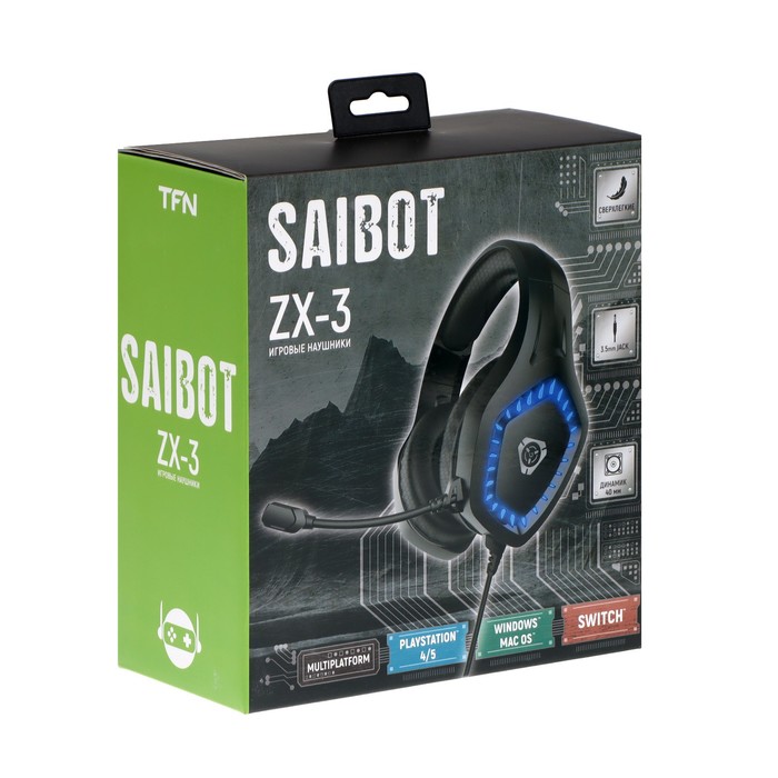 Наушники Saibot ZX-3, игровые, микрофон, USB, 2xJack 3.5 мм, чёрно-синие - фото 51316245