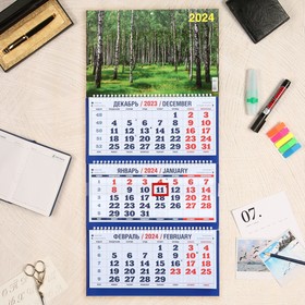 Календарь квартальный, трио "Природа - 7" 2024 год, 31х69см