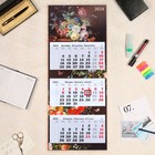 Календарь квартальный трио "Цветы" 2024 год, тиснение, лак, плотный картон, 34х84см - Фото 1