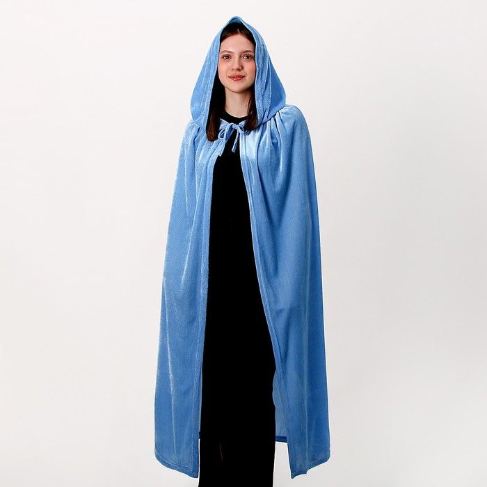 Карнавальный плащ взрослый, плюш, длина 120 см, голубой - Фото 1