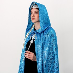 Карнавальный набор: голубой плащ с узором, коса, жезл, корона, длина 85 см