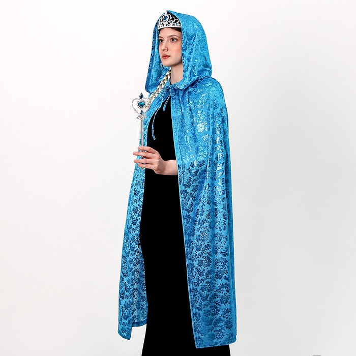Карнавальный набор: голубой плащ с узором, коса, жезл, корона, длина 100 см - Фото 1