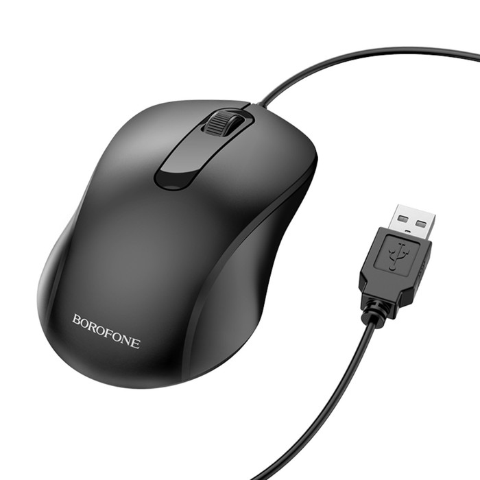 Мышь Borofone BG4, проводная, оптическая, 1000 dpi, 1.5 м, USB, чёрная