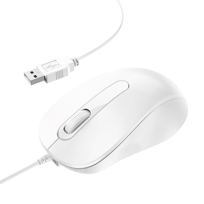 Мышь Borofone BG4, проводная, оптическая, 1000 dpi, 1.5 м, USB, белая