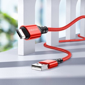 Кабель Borofone BX54, microUSB - USB, 2.4 А, 1 м, оплётка нейлон, красный