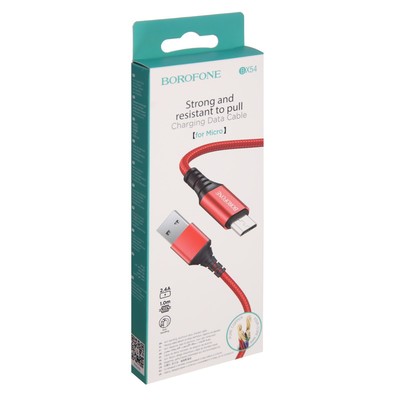 Кабель Borofone BX54, microUSB - USB, 2.4 А, 1 м, оплётка нейлон, красный