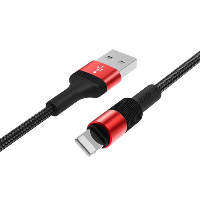 Кабель Borofone BX21, Lightning - USB, 2.4 А, 1 м, тканевая оплётка, красный - фото 51463852