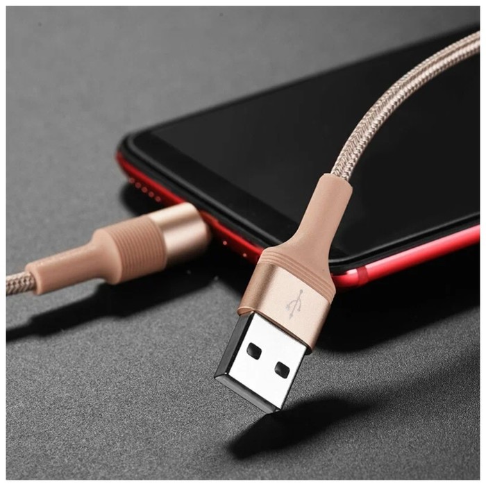 Кабель Borofone BX21, microUSB - USB, 2.4 А, 1 м, тканевая оплётка, золотистый - фото 51463858