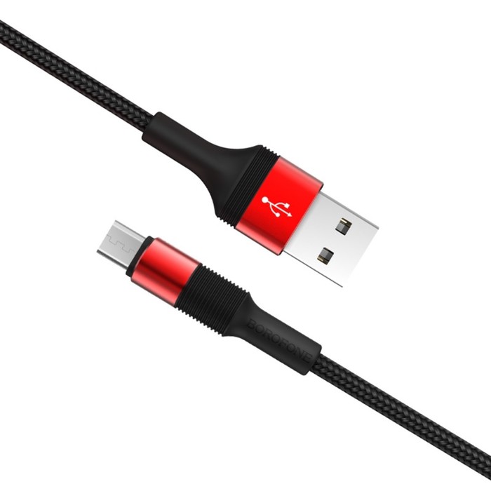 Кабель Borofone BX21, microUSB - USB, 2.4 А, 1 м, тканевая оплётка, красный - фото 51463862