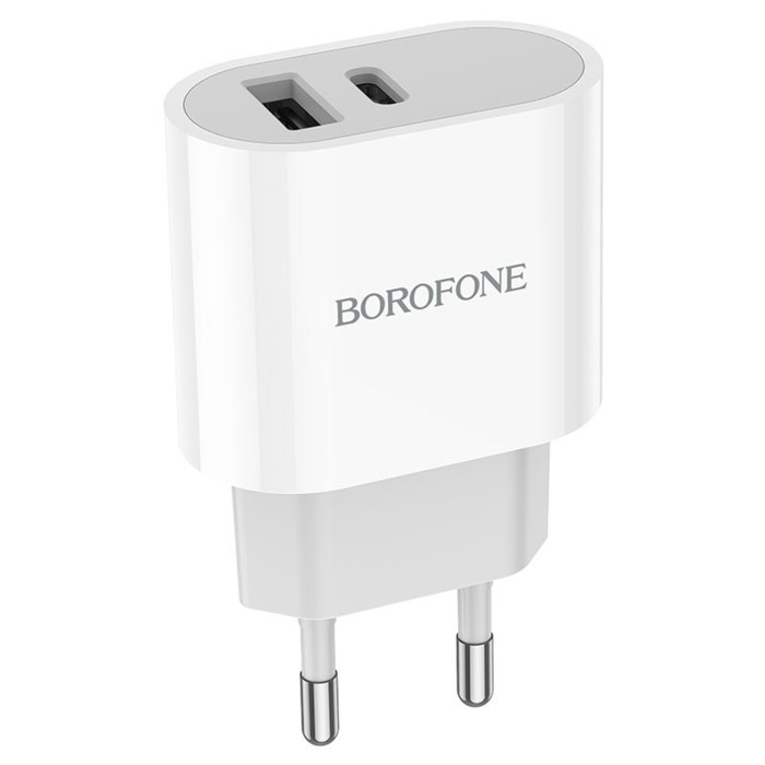 Сетевое зарядное устройство Borofone BA62A, USB, Type-C, 2.4 А, белое - фото 51463987