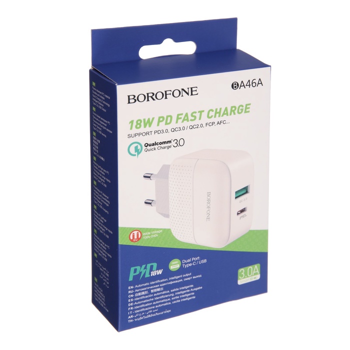Сетевое зарядное устройство Borofone BA46A, USB QC3.0 3 А, Type-C PD 3 А, белое - фото 51800228 Сетевое зарядное устройство Borofone BA46A, USB QC3.0 3 А, Type-C PD 3 А, белое - фото 51800228