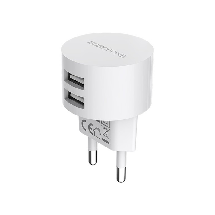 Сетевое зарядное устройство Borofone BA23A, 2xUSB, 2.4 А, белое