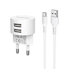 Сетевое зарядное устройство Borofone BA23A, 2xUSB, 2.4 А, кабель Type-C, 1 м, белое 9088847 - фото 13647412