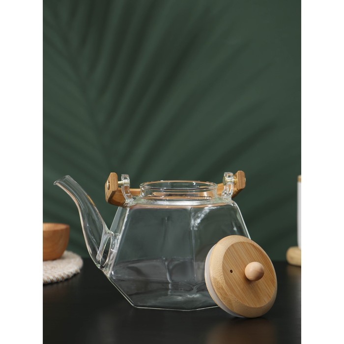 Чайник заварочный стеклянный с бамбуковой крышкой и металлическим фильтром BellaTenero «Октогон», 1,2 л - фото 1907738429