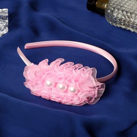 Ободок для волос 'Выпускница' бусины кружево, 0,8 см, розовый