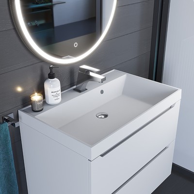 Раковина Uperwood Classic Quartz 70 см, кварцевая, белая матовая, жасмин
