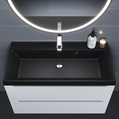 Раковина Uperwood Classic Quartz 90 см, кварцевая, черная матовая, уголь