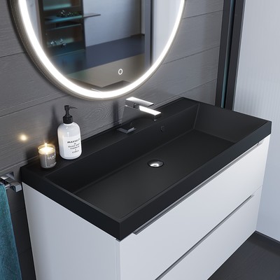 Раковина Uperwood Classic Quartz 90 см, кварцевая, черная матовая, уголь