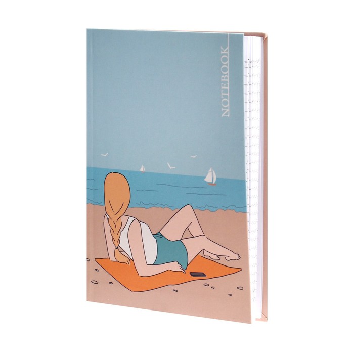 Записная книжка А6+, 64 листа в клетку "На пляже", интегральная обложка, матовая ламинация, блок 65г/м2