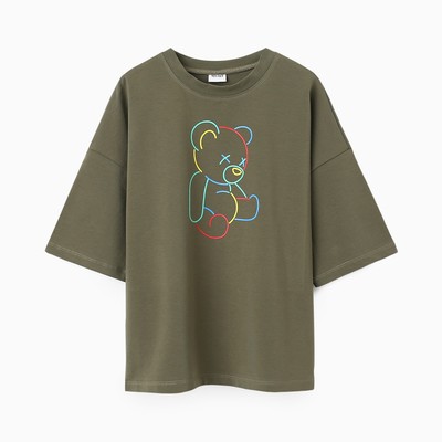 Футболка детская MINAKU: Exclusive print, цвет хаки, рост 104 см