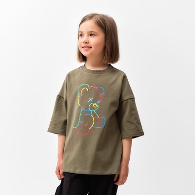 Футболка детская MINAKU: Exclusive print, цвет хаки, рост 110 см