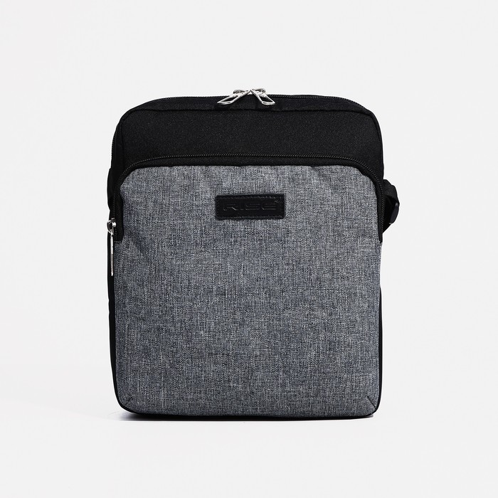 Сумка мужская на молнии, наружный карман, длинный ремень, цвет серый