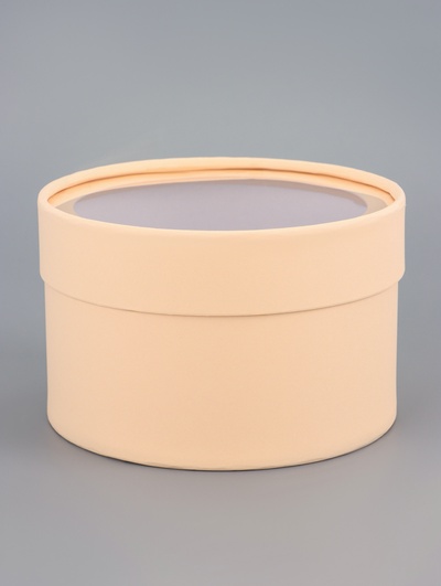 Подарочная коробка круглая «Крема» кремовая, завальцованная с окном, 16×10 см