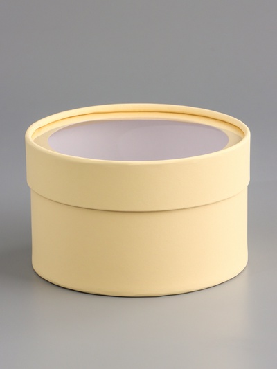 Подарочная коробка круглая «Крема» кремовая, завальцованная с окном, 16×10 см