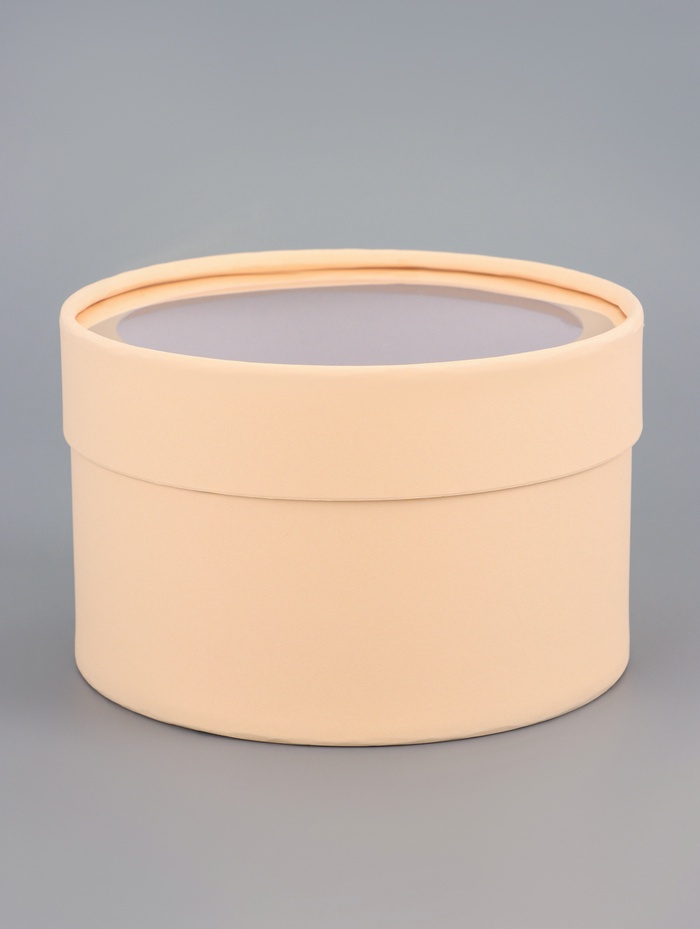 Подарочная коробка круглая «Крема» кремовая, завальцованная с окном, 16×10 см - Фото 1