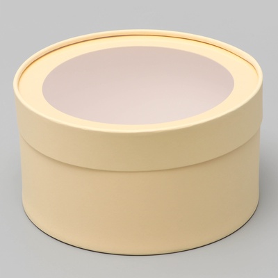 Подарочная коробка круглая «Крема» кремовая, завальцованная с окном, 21×11 см