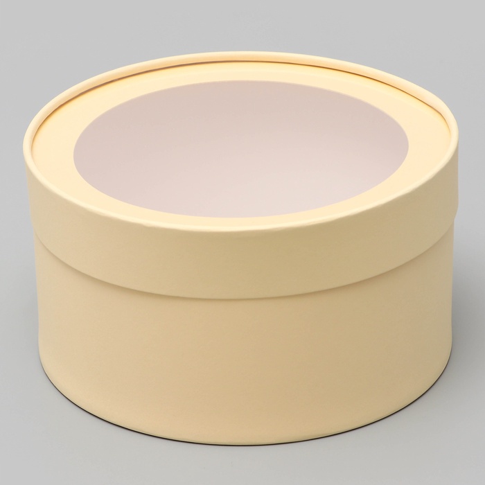 Подарочная коробка круглая «Крема» кремовая, завальцованная с окном, 21×11 см - Фото 1