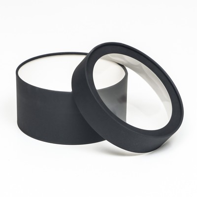 Подарочная коробка круглая Black, чёрная, завальцованная с окном, 21×11 см