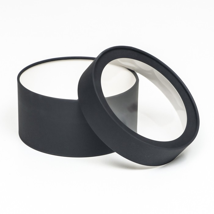 Подарочная коробка круглая Black, чёрная, завальцованная с окном, 21×11 см - Фото 1