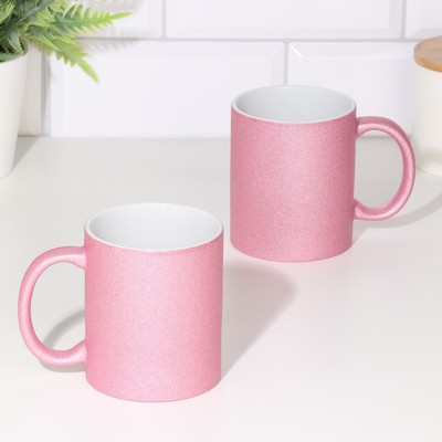 Кружка для сублимации, розовый глиттер, логотип, 320 мл