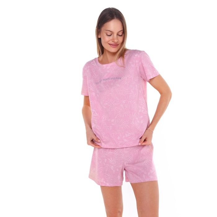Комплект женский (футболка/шорты), цвет пудрово-розовый, размер 42 - Фото 1