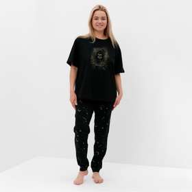 Комплект женский (футболка/брюки), цвет чёрный, размер 46